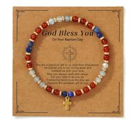 SHINUS BOHO Christian Gold Cross Bracelets for Women Faith Easter Catholic Religious Christian Jewelry, Meaningful Baptism Communion Natural Beads Bracelet Gift., 5 UK, Brass, no gemstone