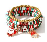 SHINUS BOHO Christmas Day Surfer Heishi Beaded Bracelets for Women Stackable Vinyl Disc Clay Stretch Bracelet Elastic Layering Friendship Winter Jewelry Gifts, 7.0, Plastic, no gemstone