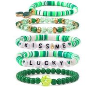 SHINUS BOHO Christmas Day Surfer Heishi Beaded Bracelets for Women Stackable Vinyl Disc Clay Stretch Bracelet Elastic Layering Friendship Winter Jewelry Gifts, 7.0, no gemstone