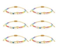 SHINUS BOHO Cute 6Pcs Evil Eye Protection Amulet Lucky Gold Heart Bracelets Set for Women Adjustable Bulk Colorful Beaded Stackable Strand String Prom Friendship Summer Jewelry Gift, 7, no gemstone