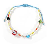 SHINUS BOHO Cute Evil Eye Colorful Beaded Pearl Bracelets for Women Men,Adjustable Blue String Fun Amulet Turkish Good Luck Protection Kabbalah Jewelry Friendship Summer Beach Gift, 7, no gemstone