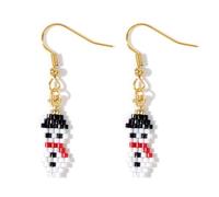 SHINUS BOHO Fun Christmas Day Statement Snowman Beaded Earrings for Women, Glass Beads Gold Ear Hooks Long Tassel Dangle Drop Custom Prom Party Jewelry Accessories Gifts, Glass, No Gemstone