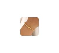 SHINUS BOHO Gold 14K Heart Beaded Charm Initial Bracelets for Women,Enewton Cute Handmade Stretch Beads Ball Trendy Jewelry Summer Prom Holiday Gifts, 7.0, Alloy Steel, no gemstone