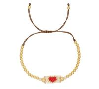SHINUS BOHO Handmade Colorful Braided Heart Bracelets for Women,Bohemia Stackable Gold Beaded Bracelets Cute Heart Beach Summer Jewelry Birthday Gifts., 7.0, Alloy Steel, no gemstone