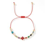 SHINUS BOHO Red String Christian Cross Beaded Bracelets for Women Men Protection,Adjustable Gemstone Crystal Gold Beads Minimalist Jewelry Friendship Gift