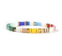 SHINUS BOHO Summer Candy Colorful Tila Flat Seed Beads Stretch Strand Bracelets for Women Trendy Unique Friendship Handmade Mixed Square Beaded Link Stackable Summer Jewelry Gifts, 7.0, Plastic, no