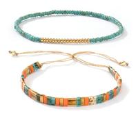 SHINUS BOHO Tila Flat Colorful Beaded Retro Stack Bracelets Set for Women, 2Pcs Trendy Handmade Miyuki Glass Beads Stretch Bohemia String Bracelet Festive Holiday Accessories Jewelry Gift., 7.0, no