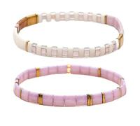 SHINUS BOHO Tila Flat Colorful Beaded Stack Bracelets Set for Women, Trendy Handmade Miyuki Glass Beads Stretch Bohemia Bracelet Festive Holiday Accessories Jewelry Gift., 7.0, no gemstone