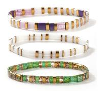 SHINUS BOHO Tila Flat Colorful Beaded Stack Bracelets Set for Women, Trendy Handmade Miyuki Glass Beads Stretch Bohemia Bracelet Festive Holiday Accessories Jewelry Gift., 7.0, Galss, no gemstone