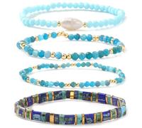 SHINUS BOHO Tila Flat Gemstone Pearl Beaded Stack Bracelets Set for Women, 4Pcs Trendy Handmade Miyuki Glass Beads Stretch Bracelet Festive Holiday Accessories Jewelry Gift., 7.0, no gemstone