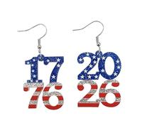 Shiny Acrylic 1776 2026 250th Anniversary Dangle Earrings Glitter Resin Red White Blue 4th of July Independence Day Patriotic Earrings for Women USA 250th Anniversary Celebration Jewelry Gifts, M
