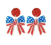 Shiny Acrylic USA 250th Anniversary Earrings American Flag USA 250 Years Bow Firework Love Heart Earrings Patriotic 1776 2026 July Fourth Memorial Veterans Day Jewelry, Acrylic, No Gemstone