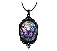 Shiny Alloy Necklace Versatile Fashion Butterfly Pendant for Women Retro Purple Dangle Jewelry Lightweight Statement Daily Wear Purple
