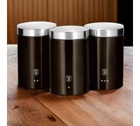 (shiny black) 3 Pc Stainless Steel Cannister Set Coffee Tea Sugar Container Jars Air TIght Lid