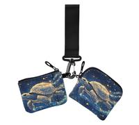 Shiny Blue Mystery Turtle Women's Dual Wallets Business Card Cases Compact Size ID Card Holders Protector with Wristlet Strap for Daily Use 2 Packs, Shiny blue Mystery Turtle, One Size, Casual