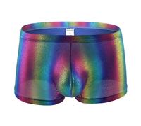 Shiny Boxer Shorts for Men, Elastic Liquid Metallic Hot Pants for Stage Performance, Sparkly Low Waist Trunks Shorts for Dancewear, Sexy Rainbow Hot Short Pants Underpants Trunks Nightclub Rave Party