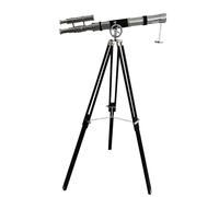 Shiny Brass Double Barrel Vintage Floor Standing Wooden Black Tripod Telescopic Unique Collectible Home decor.