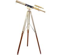 Shiny Brass Finish Vintage Double Barrel Telescope With Golden/Brown Tripod Stand Harbor Master Home Decorative Telescope