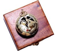 Shiny brass Handmade Push Open Sundial Compass With Rose Wood Box Nautical vintage Fully Functional Compass.
