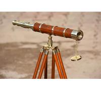 Shiny Brass Telescope Griffith Astro with Wooden Tripod Stand (18") | Vintage-Inspired Nautical Spyglass for Gift, Child, and Home Décor
