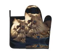 Shiny Cat 2-Piece Heat-Resistant Baking Set, Oven Mitt and Trivet, Essential forKitchen Cooking and Outdoor Barbecuing