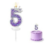 Shiny Crown Number 5 Candle, Elegant Purple 5 Birthday Candle, Glitter Sequins Cake Topper, Delicate Music Party Themed Cake Decoration for Girls 5th Birthday & Girl's Party Anniversary Celebration