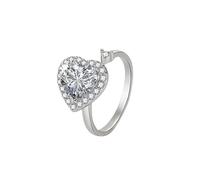 Shiny Crystal Heart Statement Ring for Women Cubic Zirconia Rotating Hearts Open Statement Wrap Finger Rings Promise Wedding Band Adjustable Delicate Jewelry