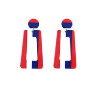 Shiny Cubic Zirconia Earrings Acrylic Ear Pendant US National Day Independence Day Earrings Red White Blue Stripe Plate Geometry Ear (A, 3. 3cmx7cm)