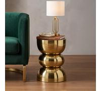 Shiny Curved Side Table - Round - Sculptural Drum Base - Gold - Metal