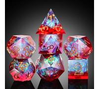 Shiny D&D Dice,DNDND Handmade Double Layers Sharp Edge Die with Gift Case for D&D Dungeons and Dragon Games (Red and Blue)