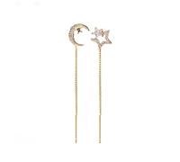 Shiny Diamond Earrings, Crystal Flowers Tassel Chain Dangle Drop Earrings, Cute Simple Threader Long Chain Statement Studs Earring Jewelry for Women Girls (Star and Moon)