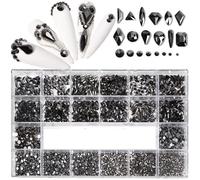 Shiny Diamond Nail Art Rhinestones Kit Glass Crystal Decorations Set 1pcs Grids Box 21 Shapes of 2500pcs-Jet Hemitate 2500pcs
