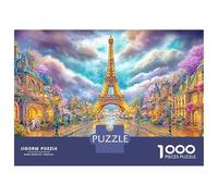 Shiny Eiffel Tower on Wet Street 1000-Piece Jigsaw Puzzle Dreamy Landmark Building Perfect for Men, Women, Elders & Seniors 70x50cm/1000pcs