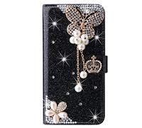Shiny Flip PU Leather Case for Samsung Galaxy S26 PRO ,Glitter Wallet Case for Samsung Galaxy S26 PRO, Bling Case,Black Leather Handmade 3D Butterfly Flip Wallet, Kickstand, ID Card Holder, Phoframe