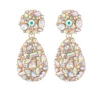 Shiny Full Crystal Decor Big Teardrop Dangle Drop Earrings For Women Design Bride Wedding Party Elegant Jewelry, 19cm, Stone, Agate