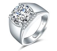 Shiny Full Diamond Ring 5Carat Round Cut Cubic Zirconia Promise Ring Wedding Ring for Men Silver Ring CZ Cocktail Ring Eternity 950 Platinum Simulate Moissanite Ring Adjustable Ring 065
