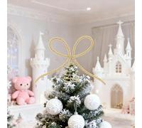 Shiny Glass Rhinestone Bow Christmas Tree Top Luxury Alloy Bowknot Tree Topper with Spiral Base Christmas Decorations (Gold, 28.5 * 18.5cm)