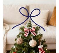 Shiny Glass Rhinestone Bow Christmas Tree Top Luxury Alloy Bowknot Tree Topper with Spiral Base Christmas Decorations (Blue, 28.5 * 18.5cm)