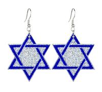 Shiny Glitter Acrylic Hanukkah Dangle Drop Earrings - Handmade Colorful Resin Menorah Candle Blue Star of David Earrings for Women - Jewish Hanukkah Theme Festival Jewelry, Acrylic, No Gemstone