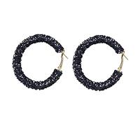 Shiny Glitter Sequins Hoop Earrings Wrapped Gold Plated Circle Statement Dangle Drop Earrings For Women Girls Jewelry Ear to Nose Chain (Black, One Size)