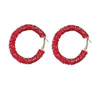 Shiny Glitter Sequins Hoop Earrings Wrapped Gold Plated Circle Statement Dangle Drop Earrings For Women Girls Jewelry Ear to Nose Chain (Red, One Size)