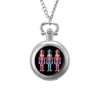 Shiny Glittery Nutcracker Men's Pocket & Fob Watches Silent Ticking Quartz Alloy Chain Watch for Daily Use Silver-Style
