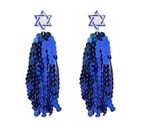 Shiny Hanukkah Sequined Beaded Earrings White Blue Tassel Star of David Dangle Earrings Christmas Jewish Hanukkah Jewelry Gifts, Zinc, No Gemstone