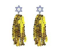 Shiny Hanukkah Sequined Beaded Earrings White Blue Tassel Star of David Dangle Earrings Christmas Jewish Hanukkah Jewelry Gifts, Zinc, No Gemstone