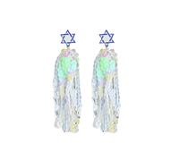 Shiny Hanukkah Sequined Beaded Earrings White Blue Tassel Star of David Dangle Earrings Christmas Jewish Hanukkah Jewelry Gifts, Zinc, No Gemstone