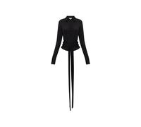 Shiny Jersey Long Sleeve Tie Blouse M