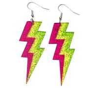 Shiny Lightning Drop Earrings Retro 80s Neon Colorful Glitter Acrylic Lightning Dangle Earrings Thunder Flash Earring Vintage Party Jewelry for Women, Zinc, acrylic