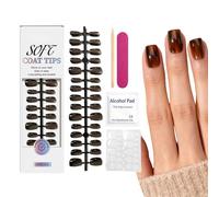 Shiny Manicure Tips: professional glue on extensions, short square overlay with adhesive, strong acrylic resin with tab, functional merchandise resource, instant beauty
