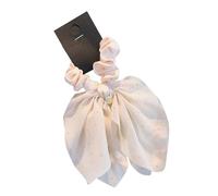 Shiny Mesh Bow Hair Scrunchies, Fabric Ponytail Holders, Gentle Hair Ties with Elastic Core for Women Teen Daily Party Wear (White)