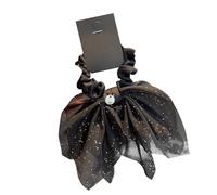 Shiny Mesh Bow Hair Scrunchies, Fabric Ponytail Holders, Gentle Hair Ties with Elastic Core for Women Teen Daily Party Wear (Black)